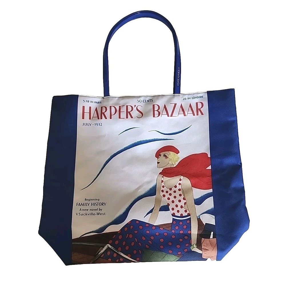 Estee Lauder Harpers Bazaar Vintage 1932 Magazine Cover Tote Bag Blue White